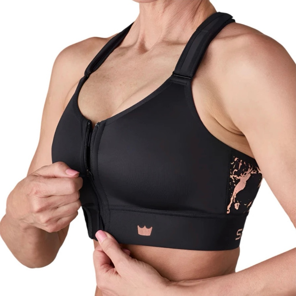 Black Front-Zip Support Sports Bra